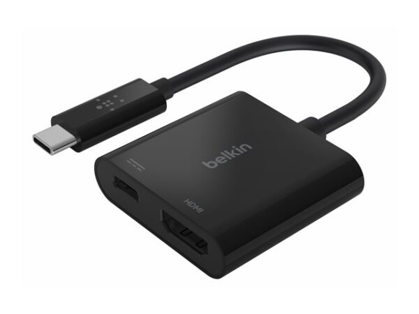 Belkin USB-C to HDMI + Charge Adapter - Adaptador de vídeo - 24 pin USB-C macho a HDMI, USB-C (solo alimentación) hembra